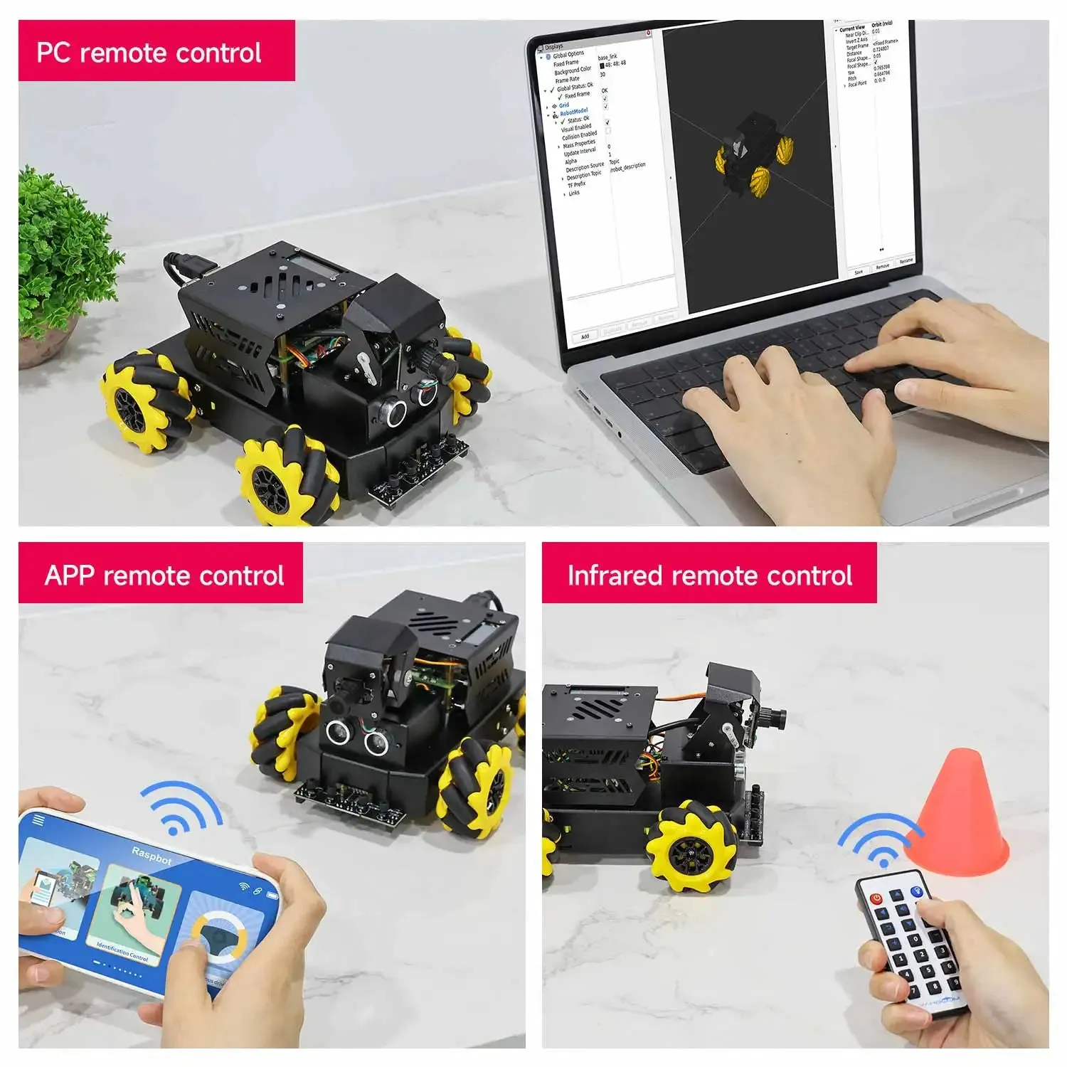 Yahboom Raspbot V2 AI Vision Robot Car Kit with Camera Mecanum Wheel Toy Educational DIY Python Programming for Raspberry Pi 5