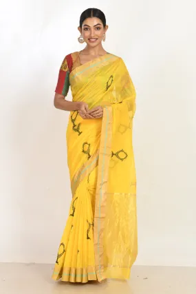 Yellow handloom cotton sari with sheesha buti